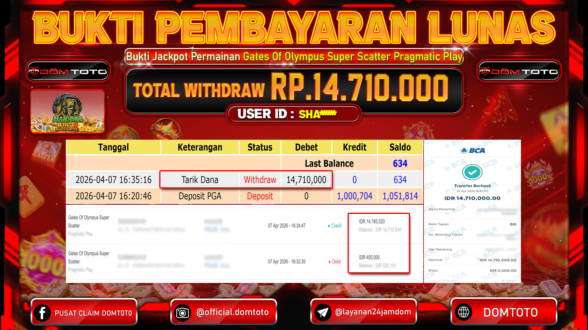 JACKPOT SLOT Mahjong Wins 3 - Black Scatter Pragmatic Play 07 APRIL 2026